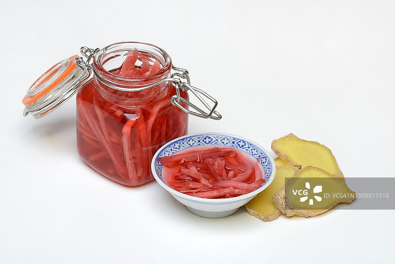 玻璃罐装腌姜片，德国图片素材