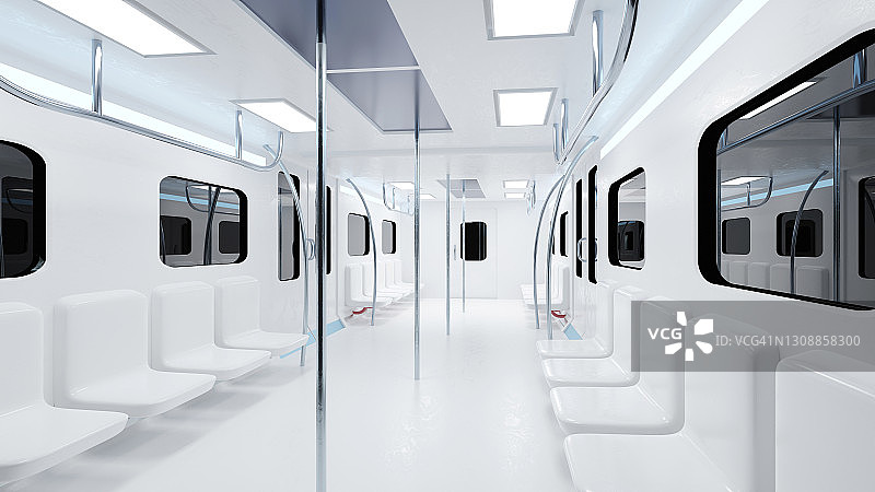 现代地铁车厢内部的三维渲染图片素材