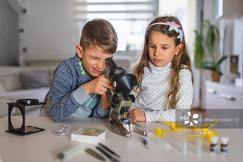 孩子们在家接受教育图片素材