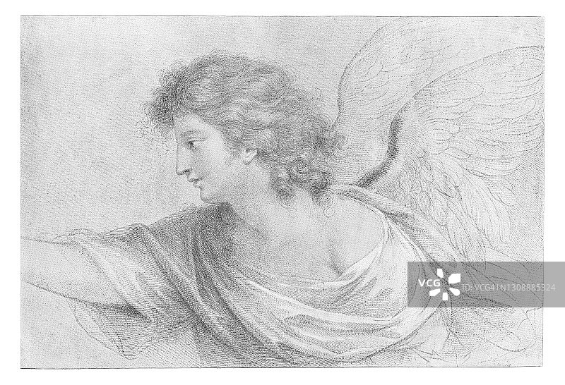 素描年轻美女天使雕刻插图图片素材