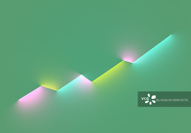 发光霓虹灯组成的抽象线性上升图图片素材