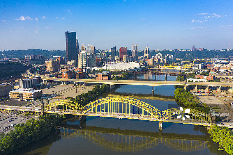 美国匹兹堡第十六街桥的航拍景色图片素材