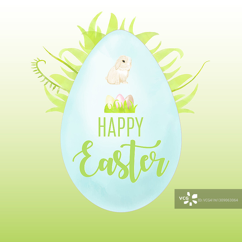 水彩复活节贺卡，蓝色彩蛋手写字母，复活节背景，复活节卡片设计元素图片素材