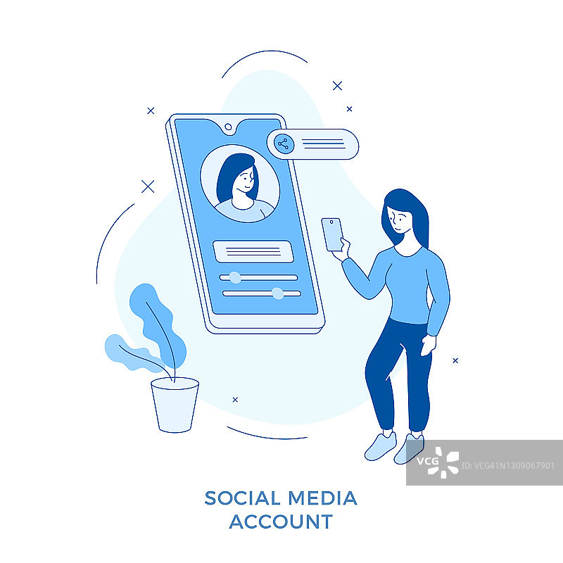 社交媒体帐户资料编辑页面线性扁平插画图片素材