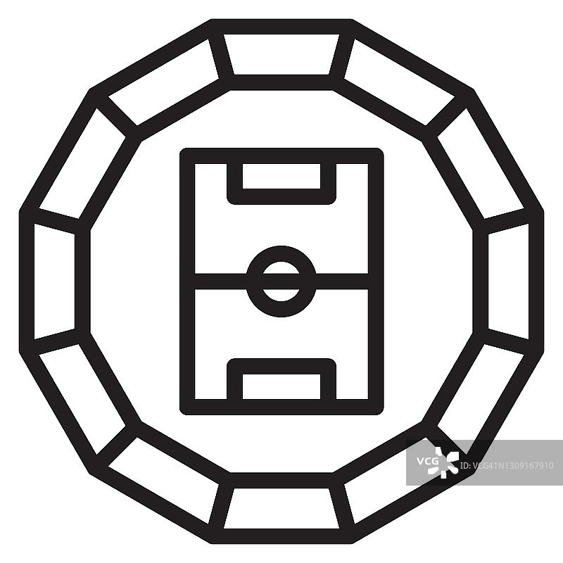 专业足球场概念，白色背景上的足球场，多用途运动场地矢量图标设计，专业运动场地插图图片素材
