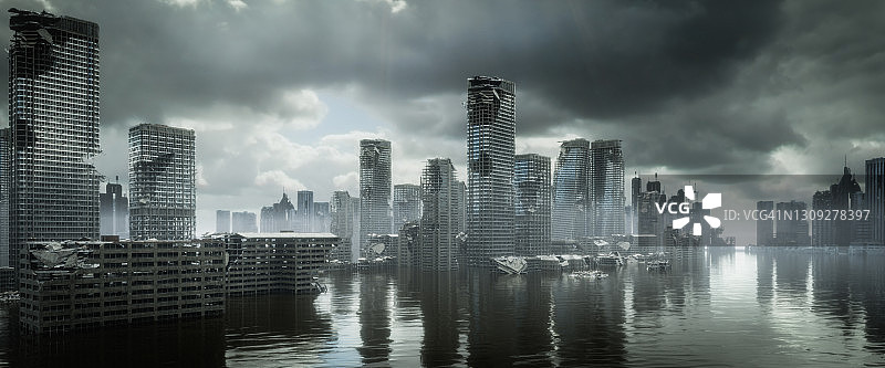 洪水后的末日城市景观图片素材