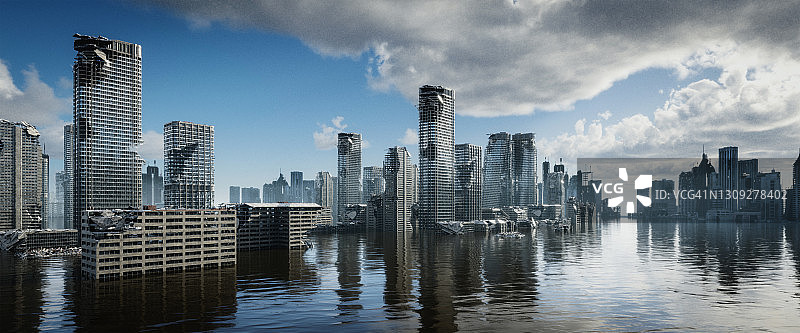 洪水后的末日城市景观图片素材