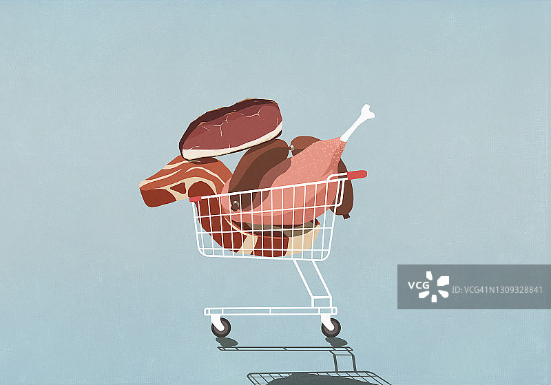 装满肉的购物车图片素材