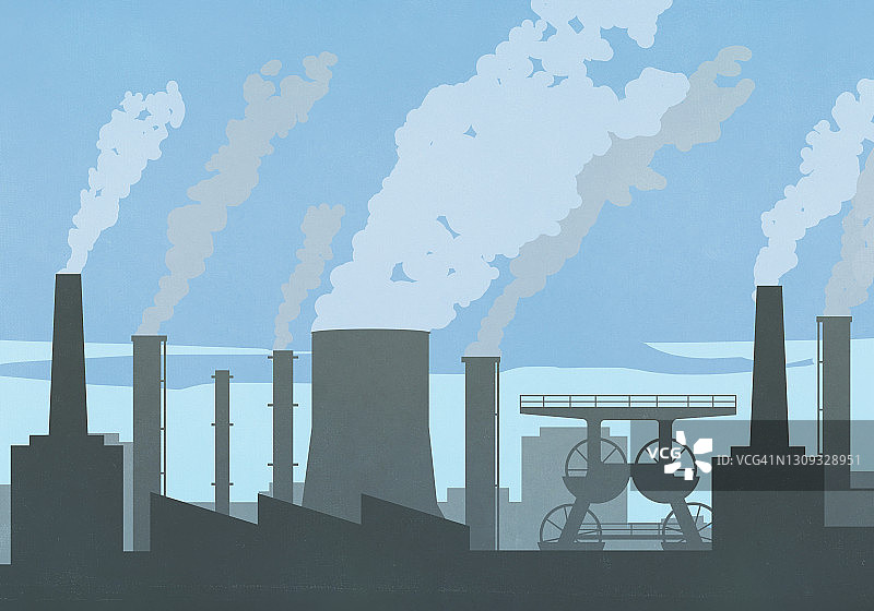 工厂烟囱排放的污染物图片素材
