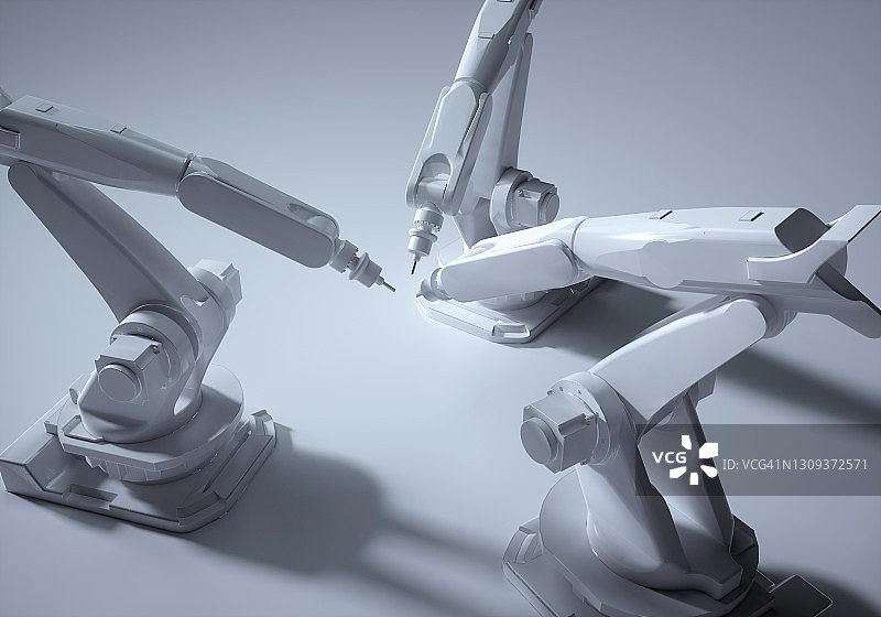 三个机械臂协同工作图片素材