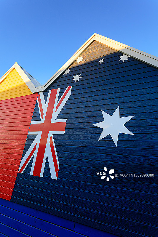 绘在建筑物侧面的澳大利亚国旗，位于澳大利亚维多利亚州湖口镇图片素材