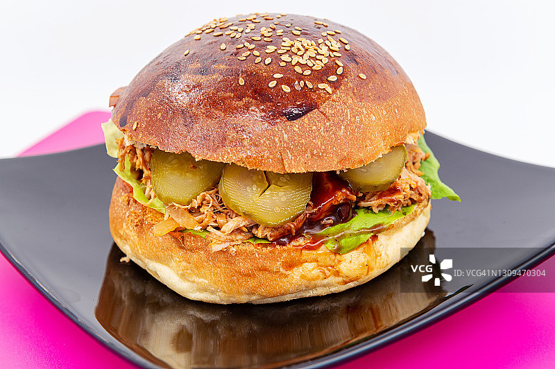 自制手撕猪肉汉堡图片素材