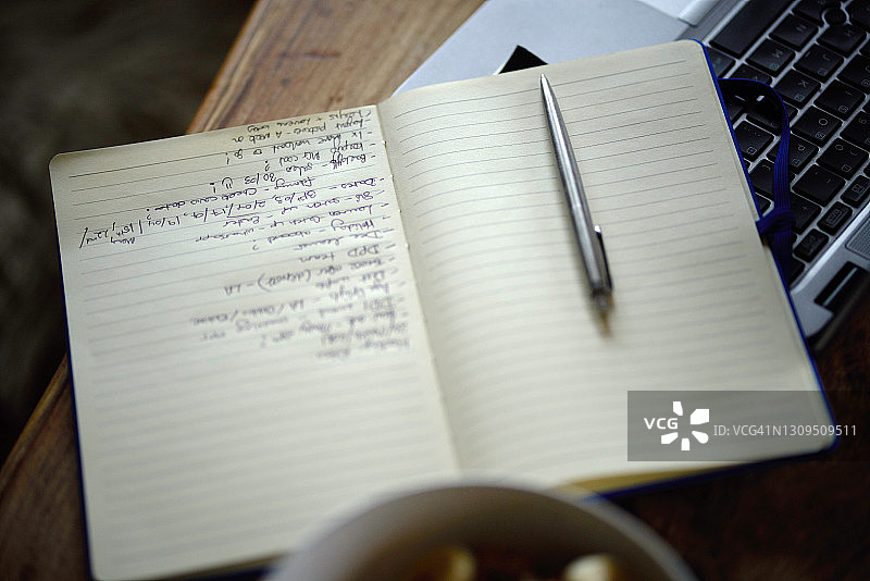 桌上打开的日记本特写图片素材