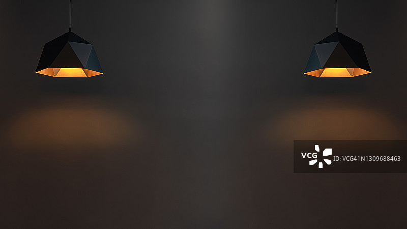 深色墙壁和悬挂在天花板上的灯泡图片素材