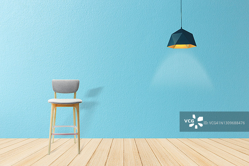 现代明亮的客厅，蓝色墙壁，室内设计图片素材