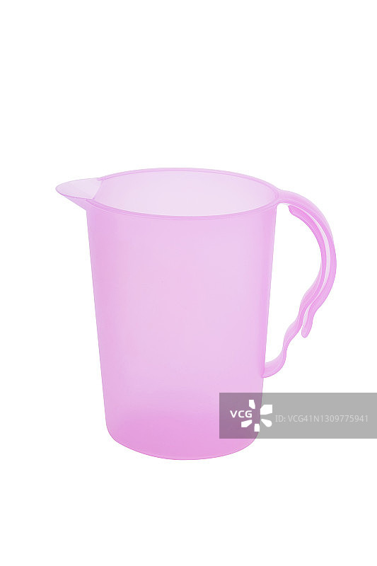 白色背景上的粉色塑料壶图片素材
