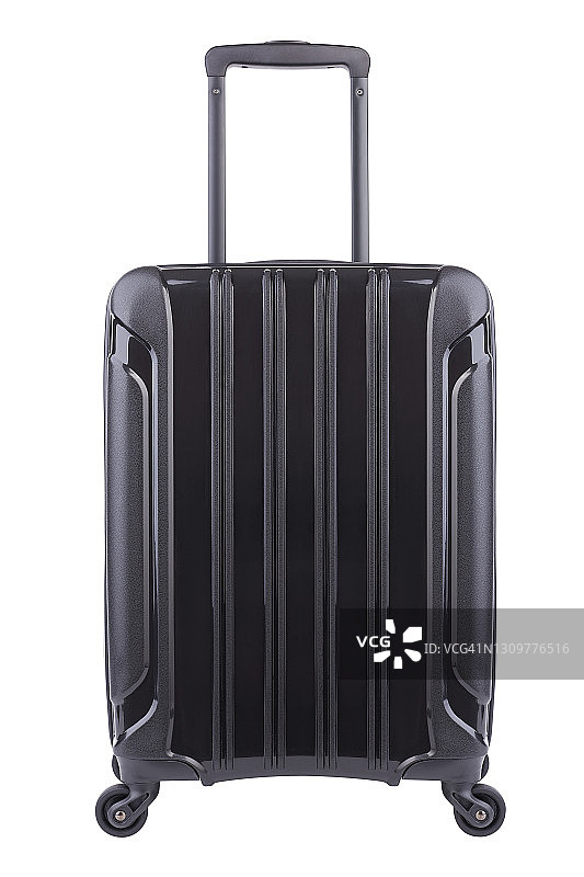 白色背景上的黑色轮式行李箱图片素材