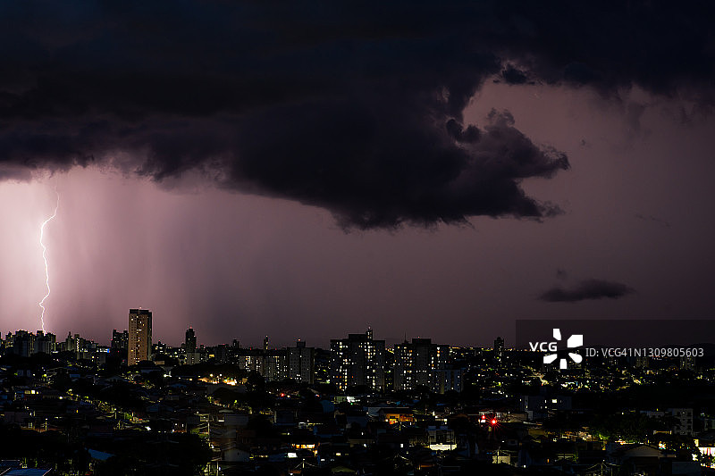 夜间城市上空的雷暴图片素材