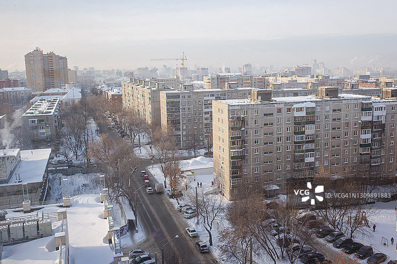 冬季俄罗斯彼尔姆市街景高空俯瞰照片图片素材