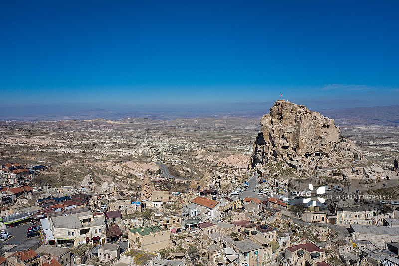 土耳其卡帕多奇亚乌奇萨城堡的航拍景色图片素材