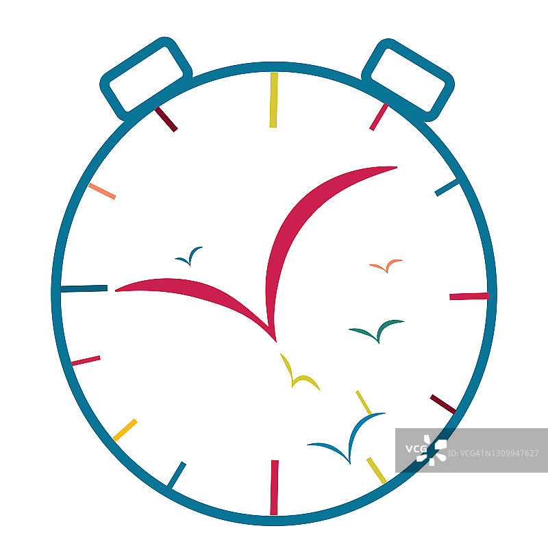 鸟类时钟：时间主观性超现实主义插画图片素材