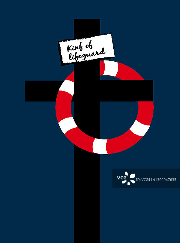 耶稣拯救世人理念的十字架生命线插画，蓝色背景图片素材