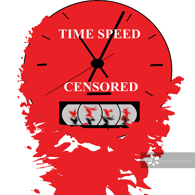 红色时钟插画：时间是主观的超现实主义理念图片素材