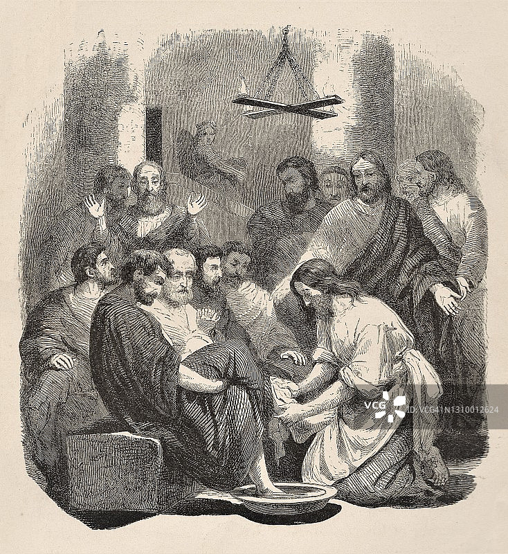 最后的晚餐中耶稣为使徒洗脚，《圣经》神学图片素材