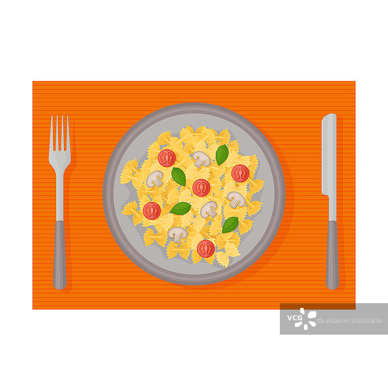 诱人的意面配番茄和蔬菜矢量图图片素材