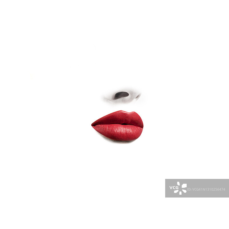 遮面人像上的红色口红图片素材