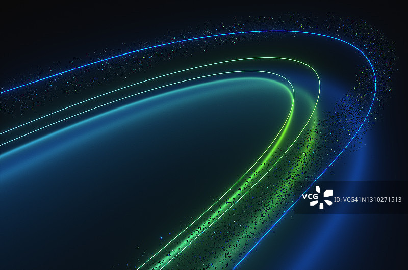 合成器浪潮风格抽象霓虹椭圆线条与太空碎片图片素材