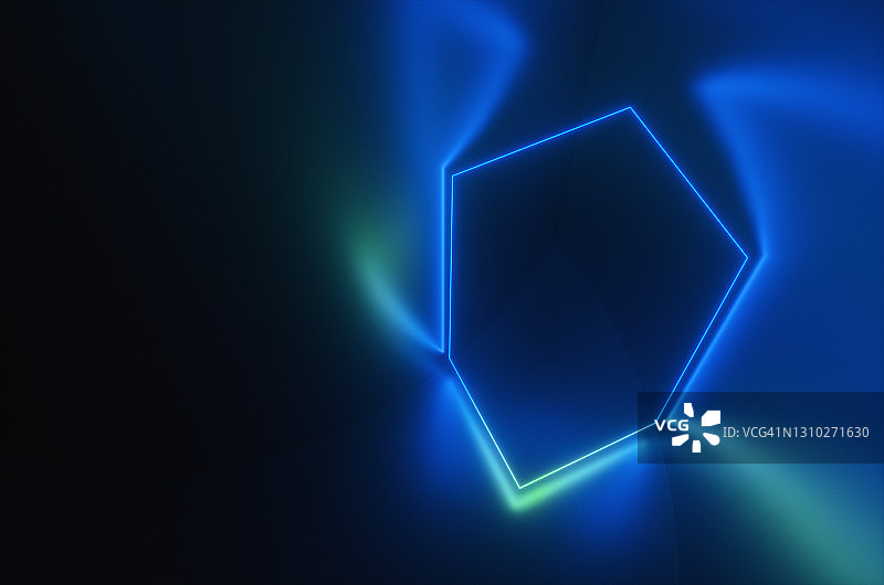 合成波风格：夜间房间霓虹蓝框抽象框架3D渲染图片素材