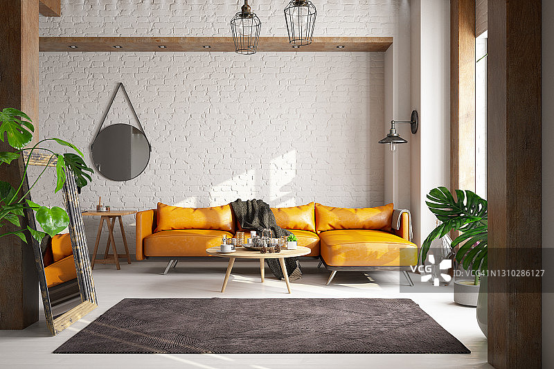 现代客厅与沙发和装饰品图片素材