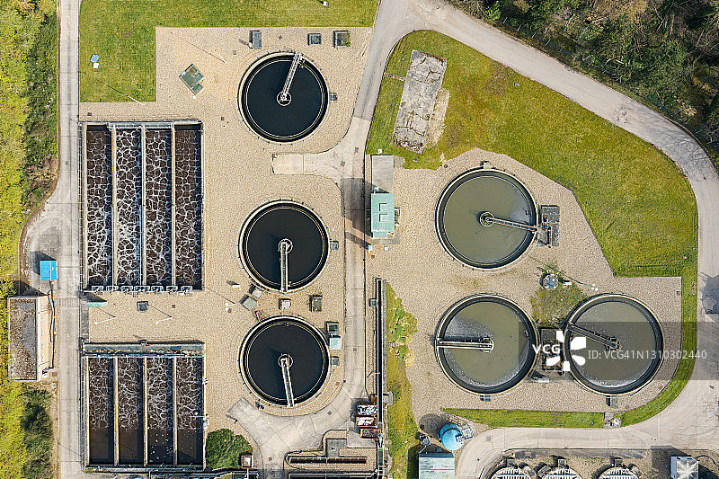 污水处理厂无人机航拍视角图片素材