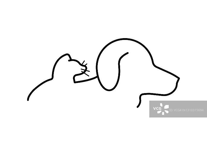 猫和狗简笔画图标素材，猫在狗身上图片素材