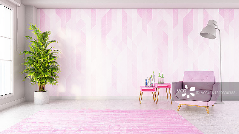 粉色客厅与扶手椅图片素材