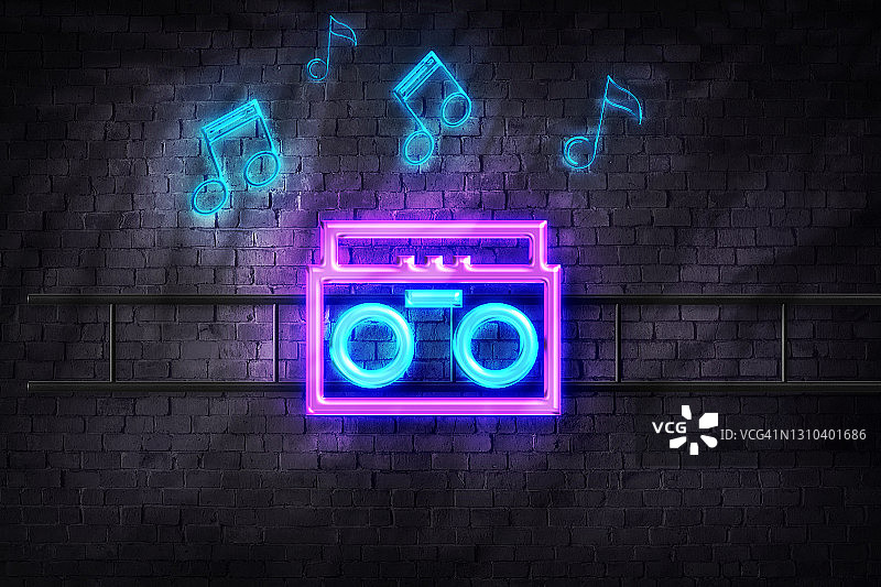 彩色霓虹灯下的音响图片素材