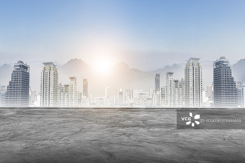 具有城市和自然景观的空间与建筑走廊图片素材