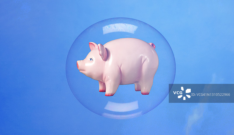 漂浮在气泡中的储蓄罐图片素材