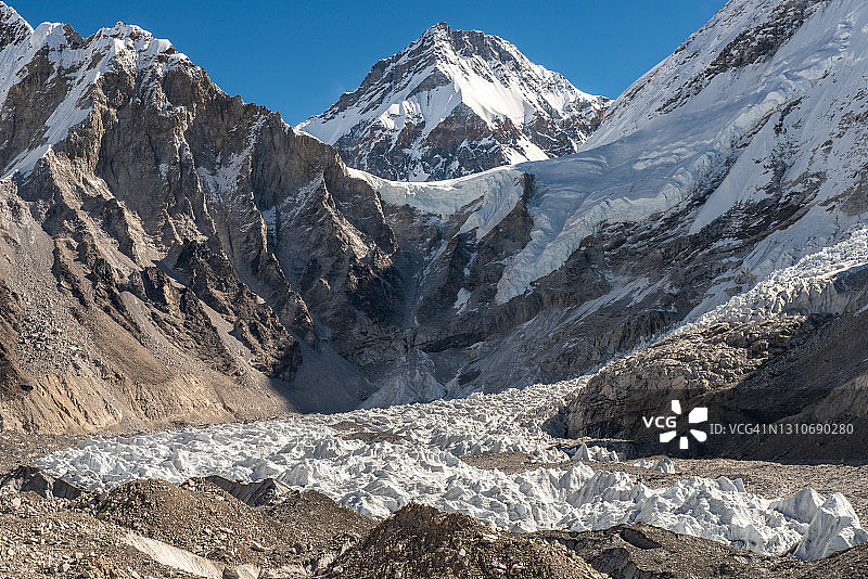 从尼泊尔珠穆朗玛峰大本营看章子峰和昆布冰川图片素材