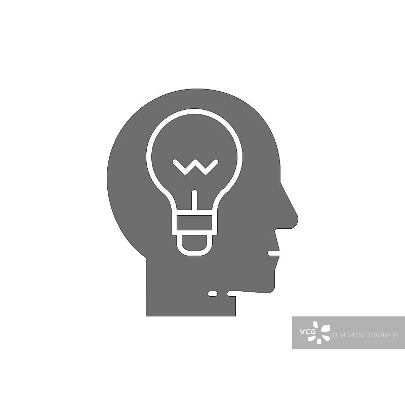 带有灯泡的头部，创意想法灰色图标图片素材