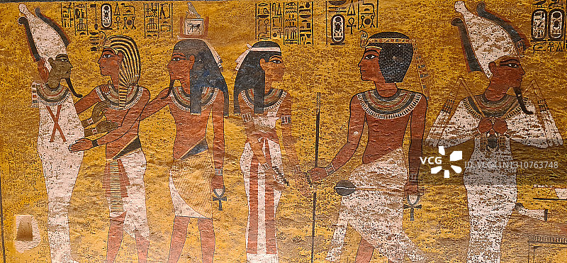 图坦卡蒙国王陵墓内部和图坦卡蒙陵墓的壁画，埃及文化象形文字图片素材