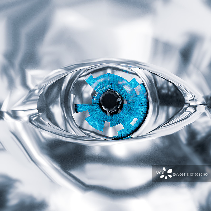 浅蓝色虹膜的银色眼睛特写3D图图片素材