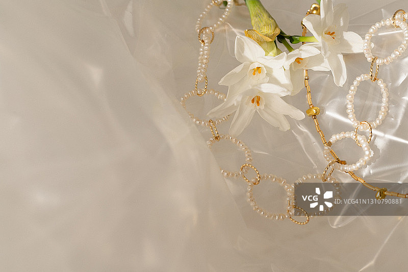 项链和塑料包装上的水仙花2图片素材