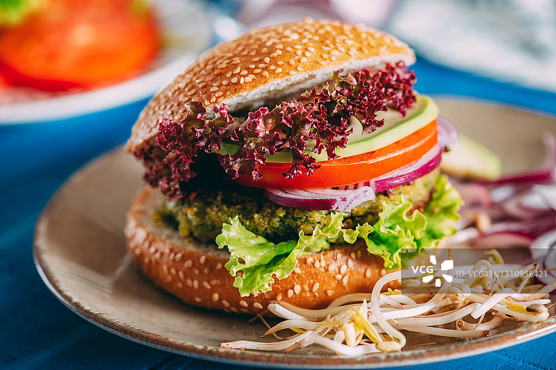 纯素汉堡特写图片素材