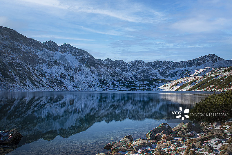 山湖上的完美倒影图片素材