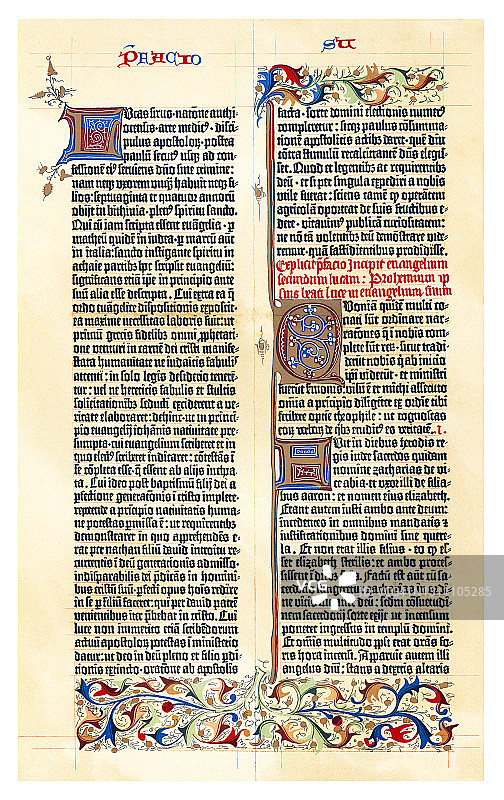 老式彩色石印插图：古腾堡圣经图片素材