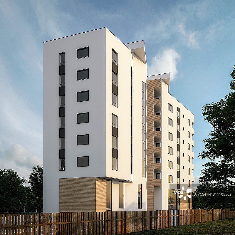 住宅楼计算机生成图像：建筑可视化2.5D渲染室内设计图片素材