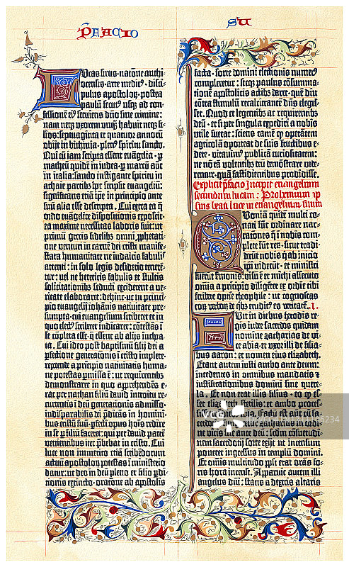 老式彩色石印插图：古腾堡圣经图片素材