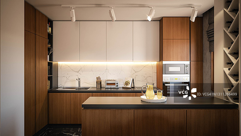 室内设计：餐厅的3D渲染图图片素材